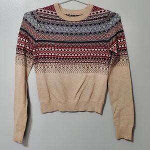 Aeropostale Fair Isle Knit Sweater - Beige Tan Red Blue Size Small